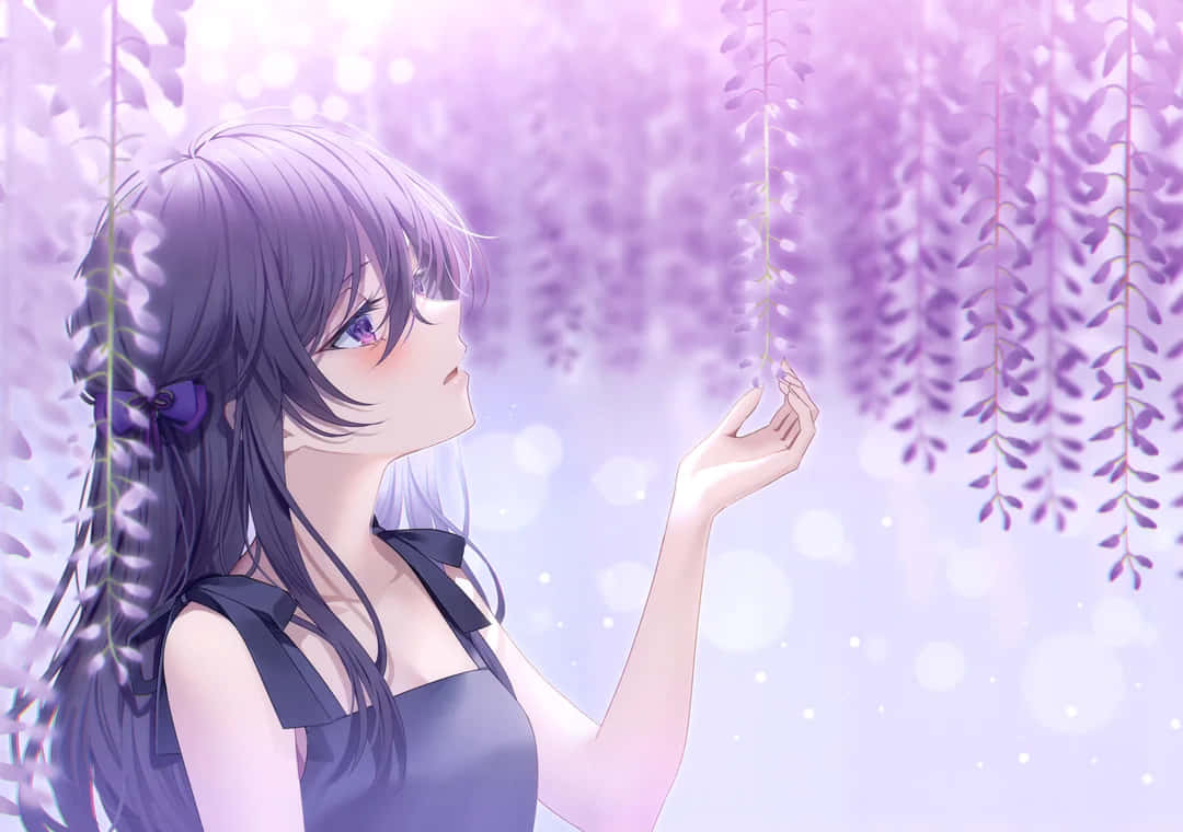 Purple Haired Anime Girlin Wisteria Garden.jpg Background