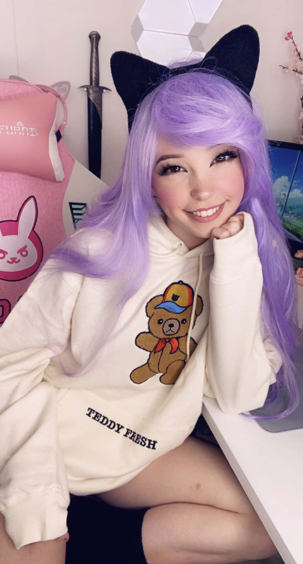 Purple Haired Cat Ears Gamer Girl