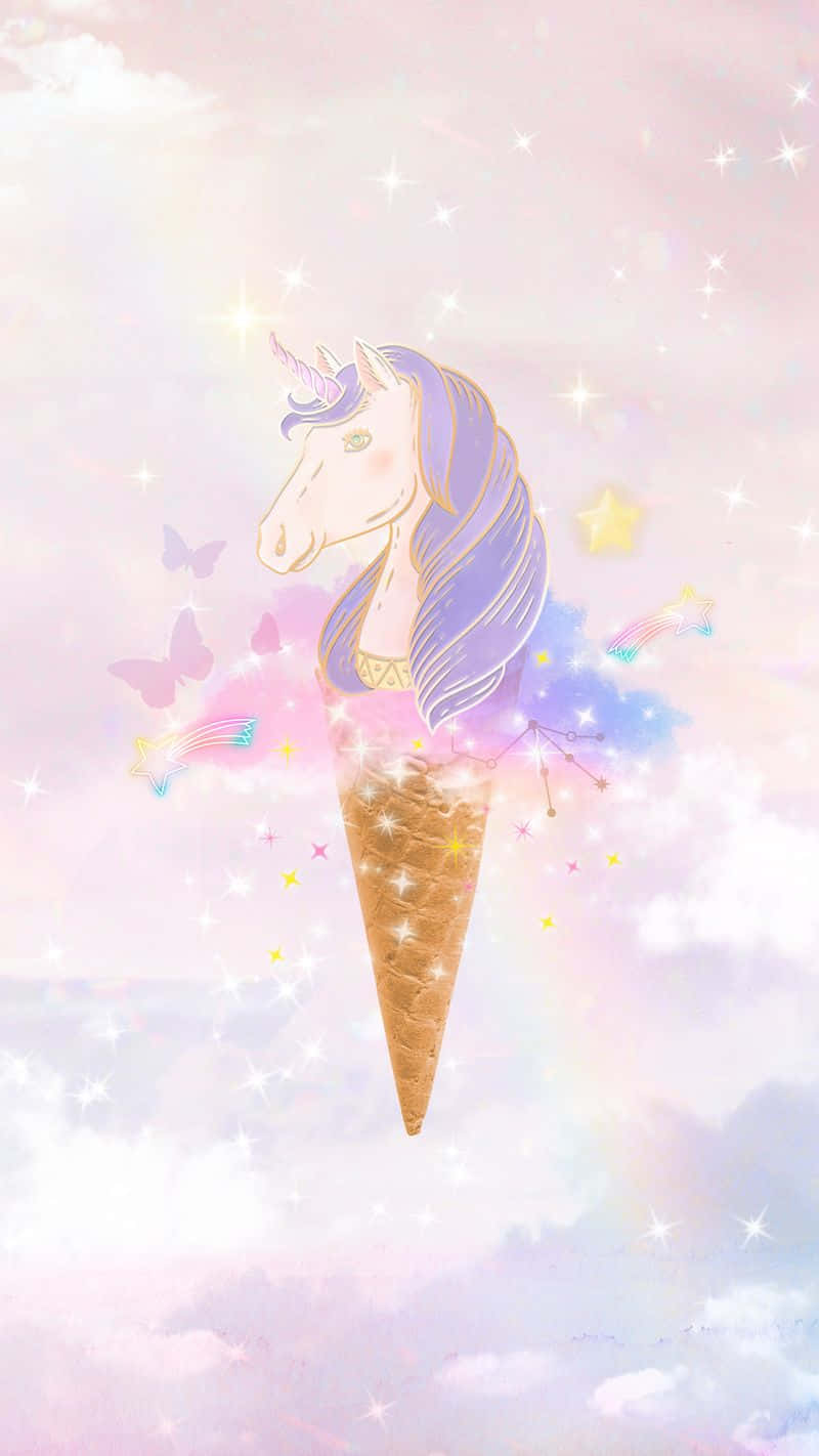 Purple-haired Unicorn Cute Ice Cream Background