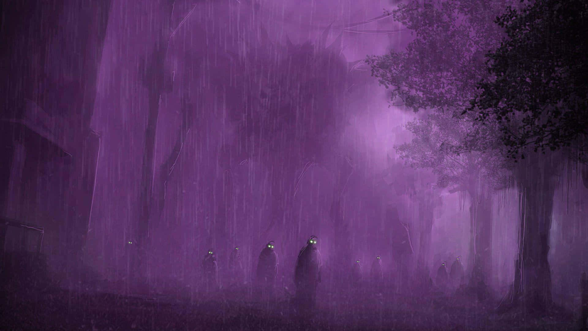 Purple Halloween Silhouette Of The Undead Background