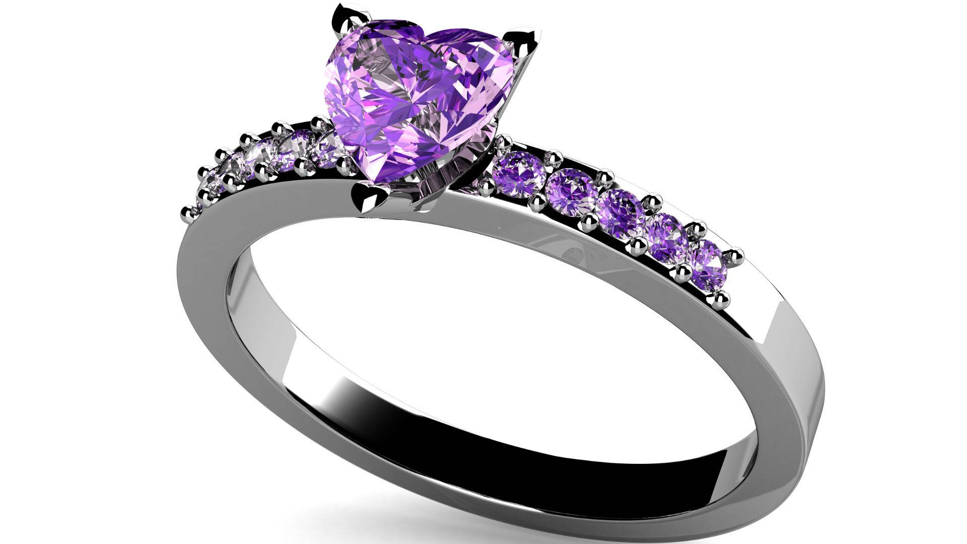 Purple Heart Shaped Diamond Ring