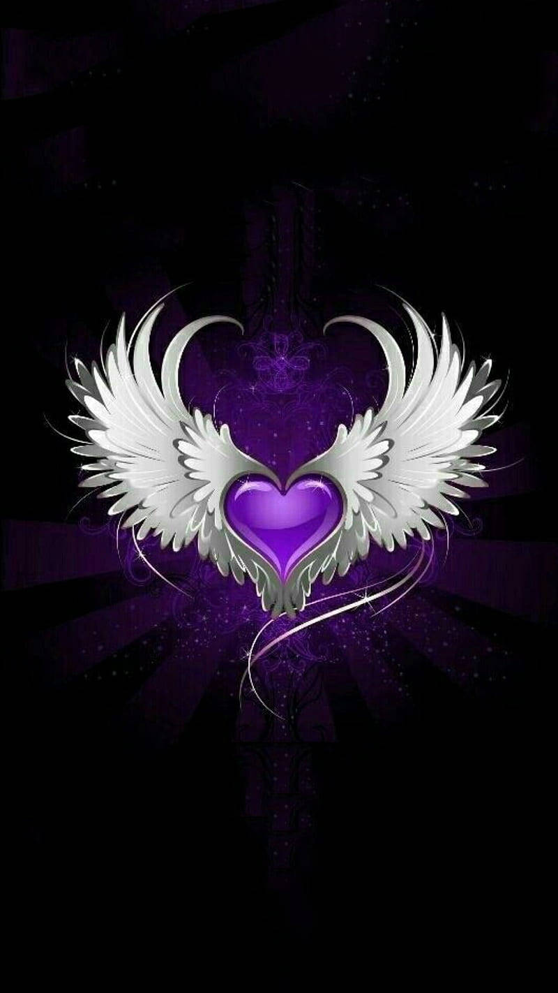 Purple Heart With Wings Black Backdrop