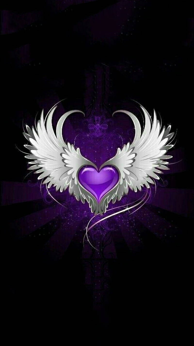 Purple Heart With Wings Black Backdrop Background