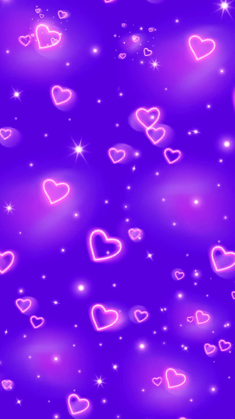 Purple Hearts Glowing Background