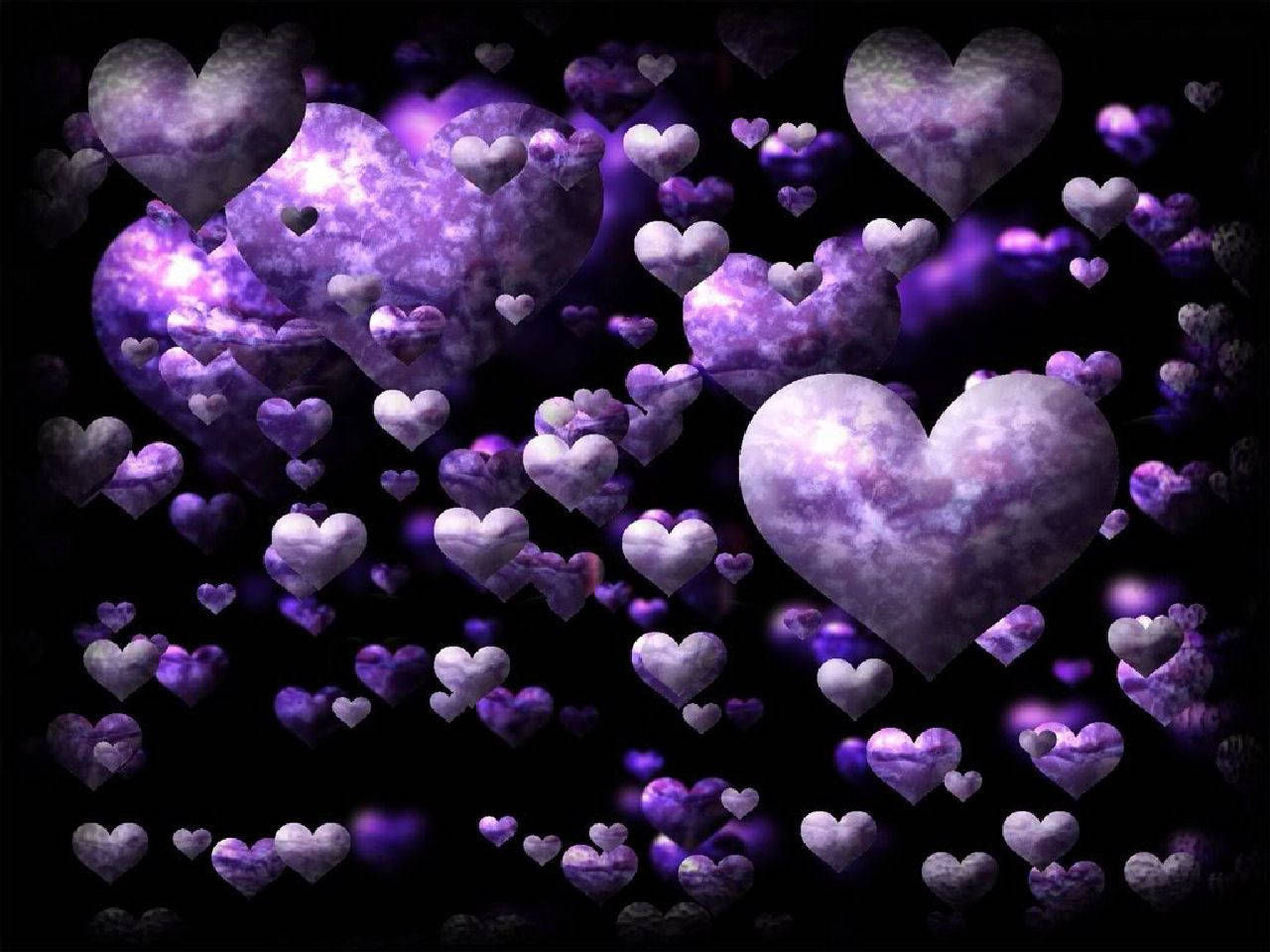 Purple Hearts With Different Sizes And Designs Background