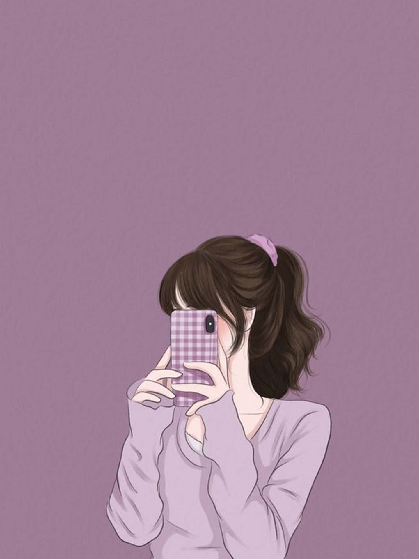 Purple Hued Anime Girlwith Phone Background