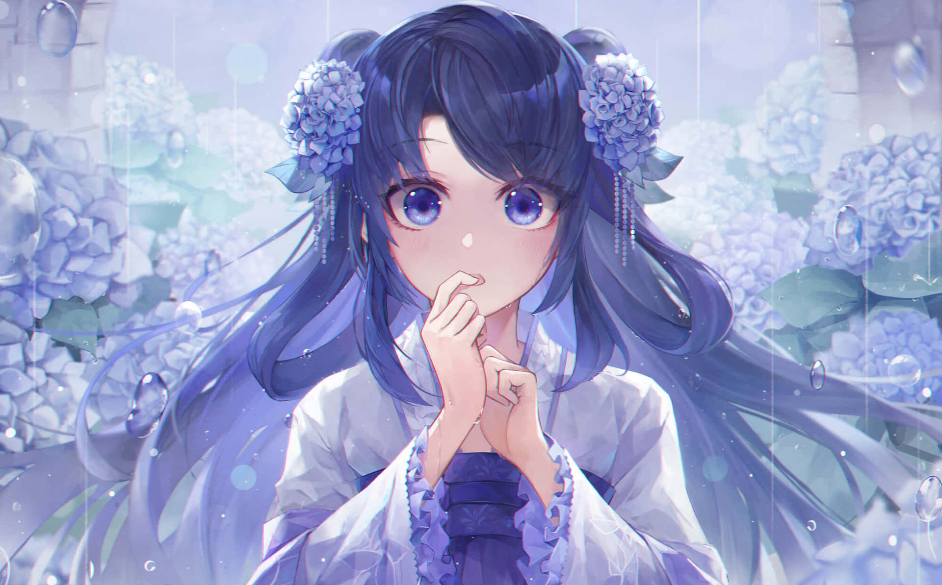 Purple Hydrangea Anime Girl Background