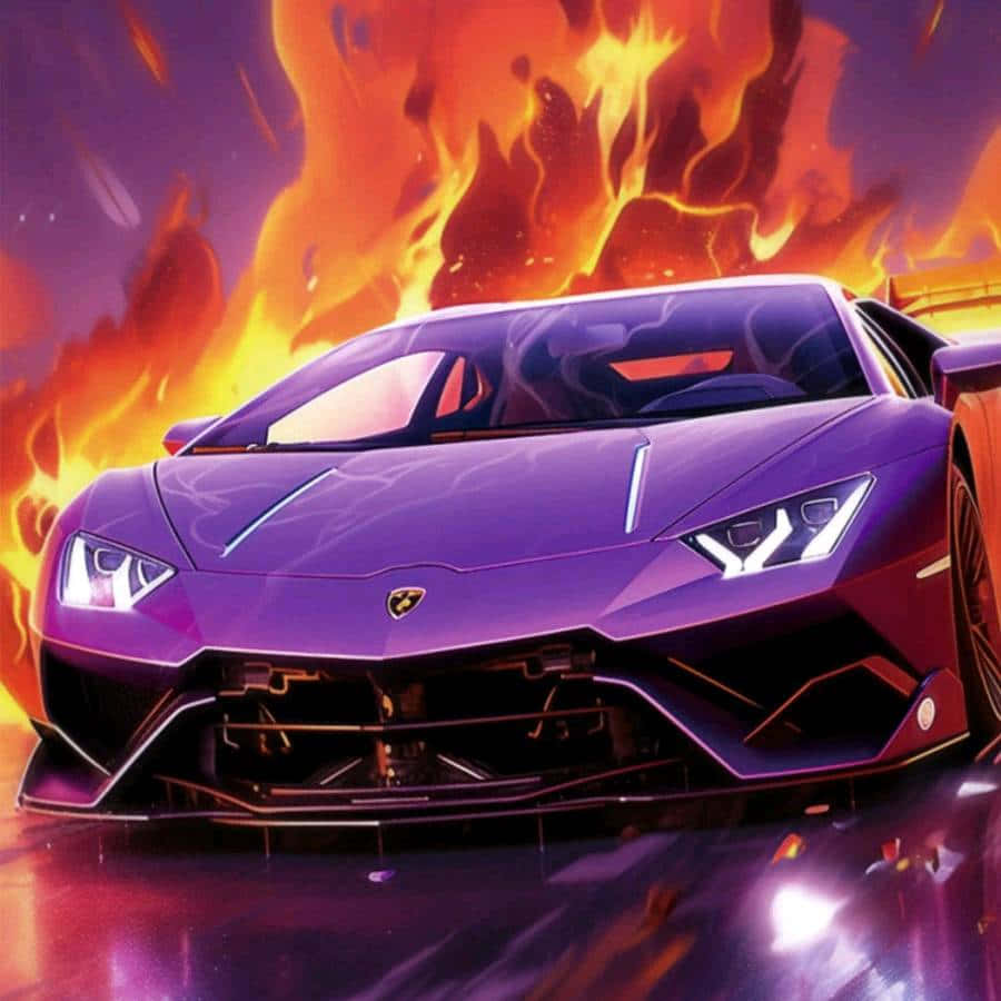 Purple Lamborghini Aventador Flames Background