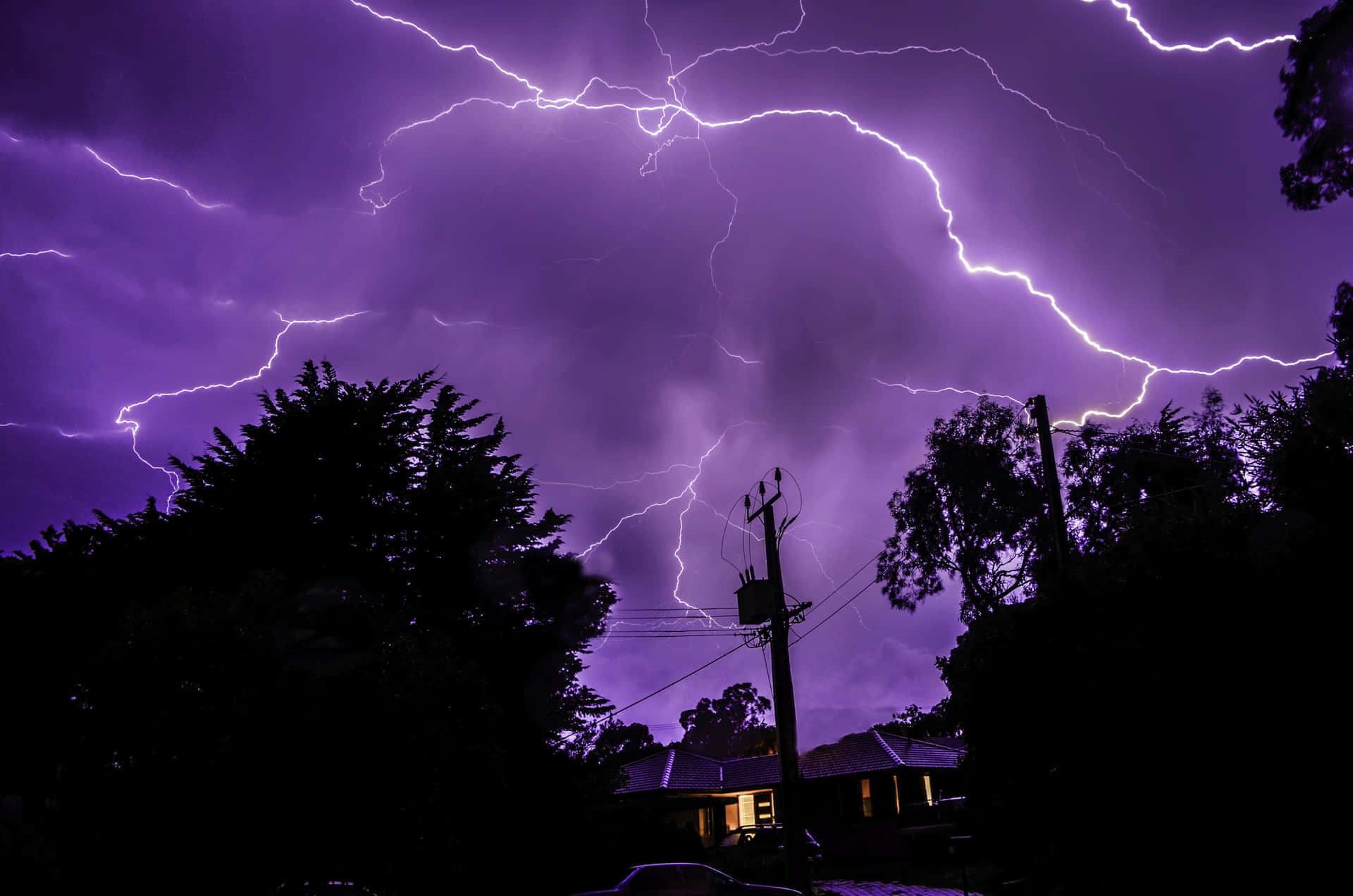 Purple Lightning At Night