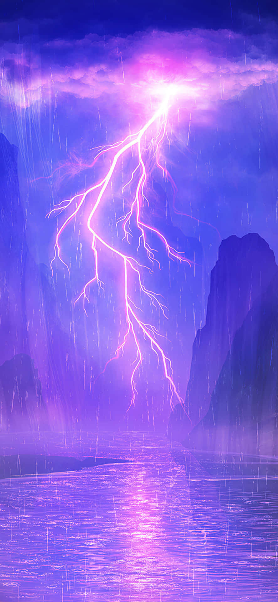 Purple Lightning Near Mountains Background