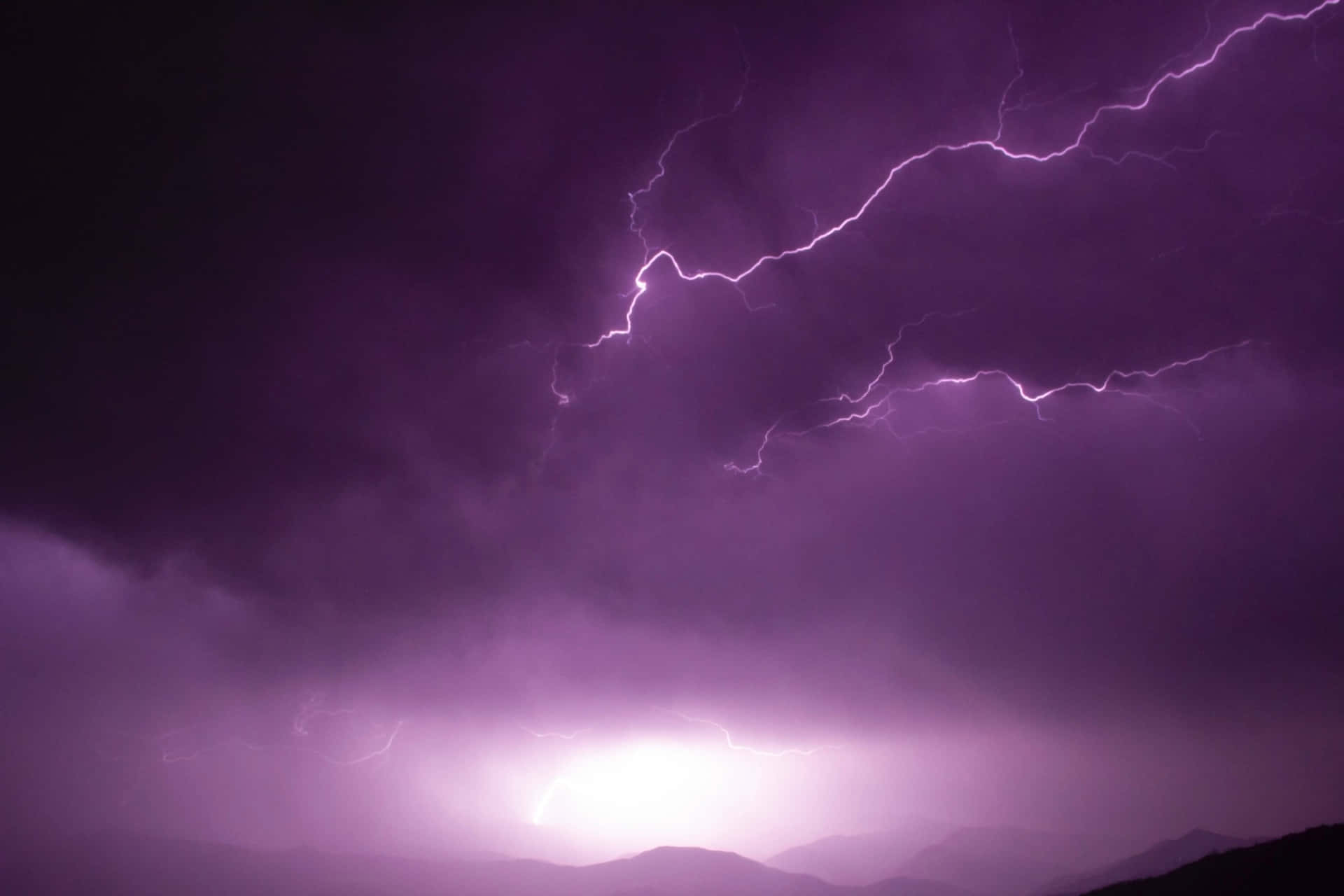 Purple Lightning With Clouds