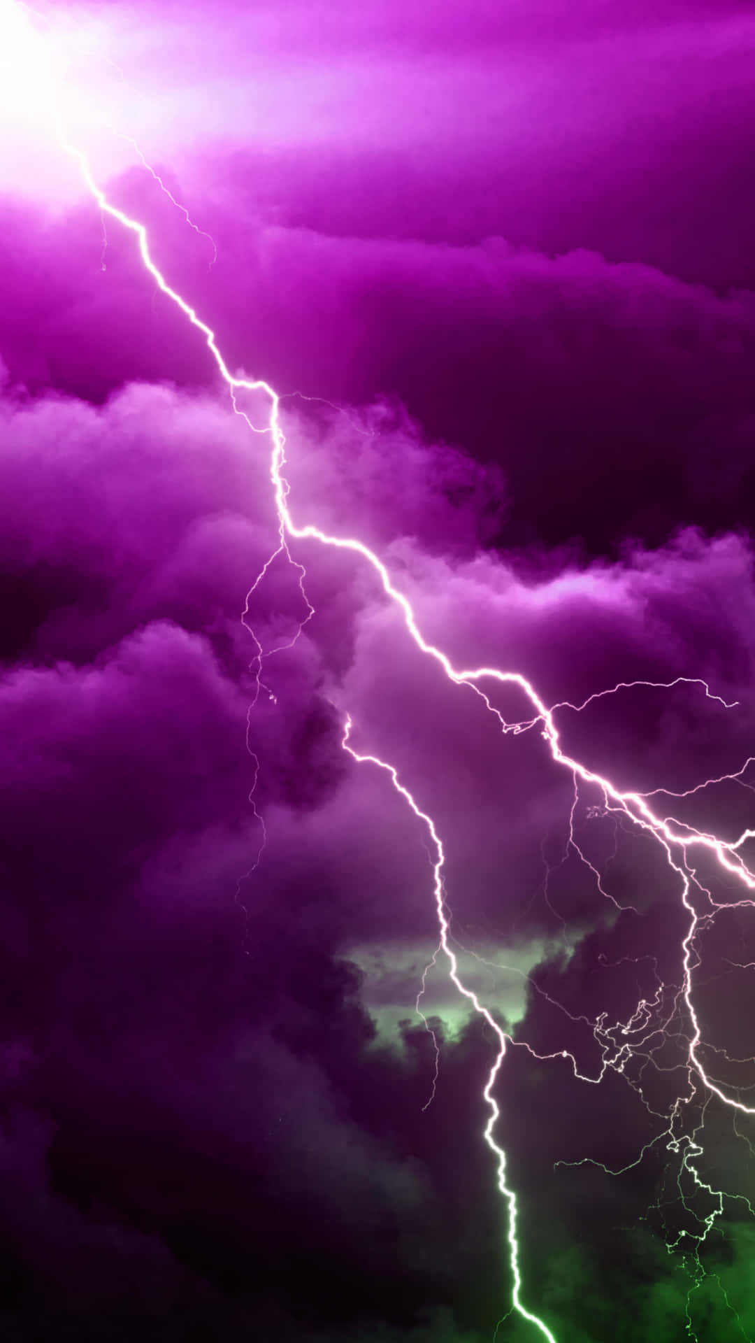 Purple Lightning With Colorful Clouds Background