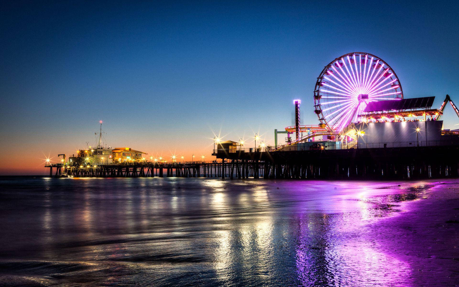 Purple Lights In Theme Park Background