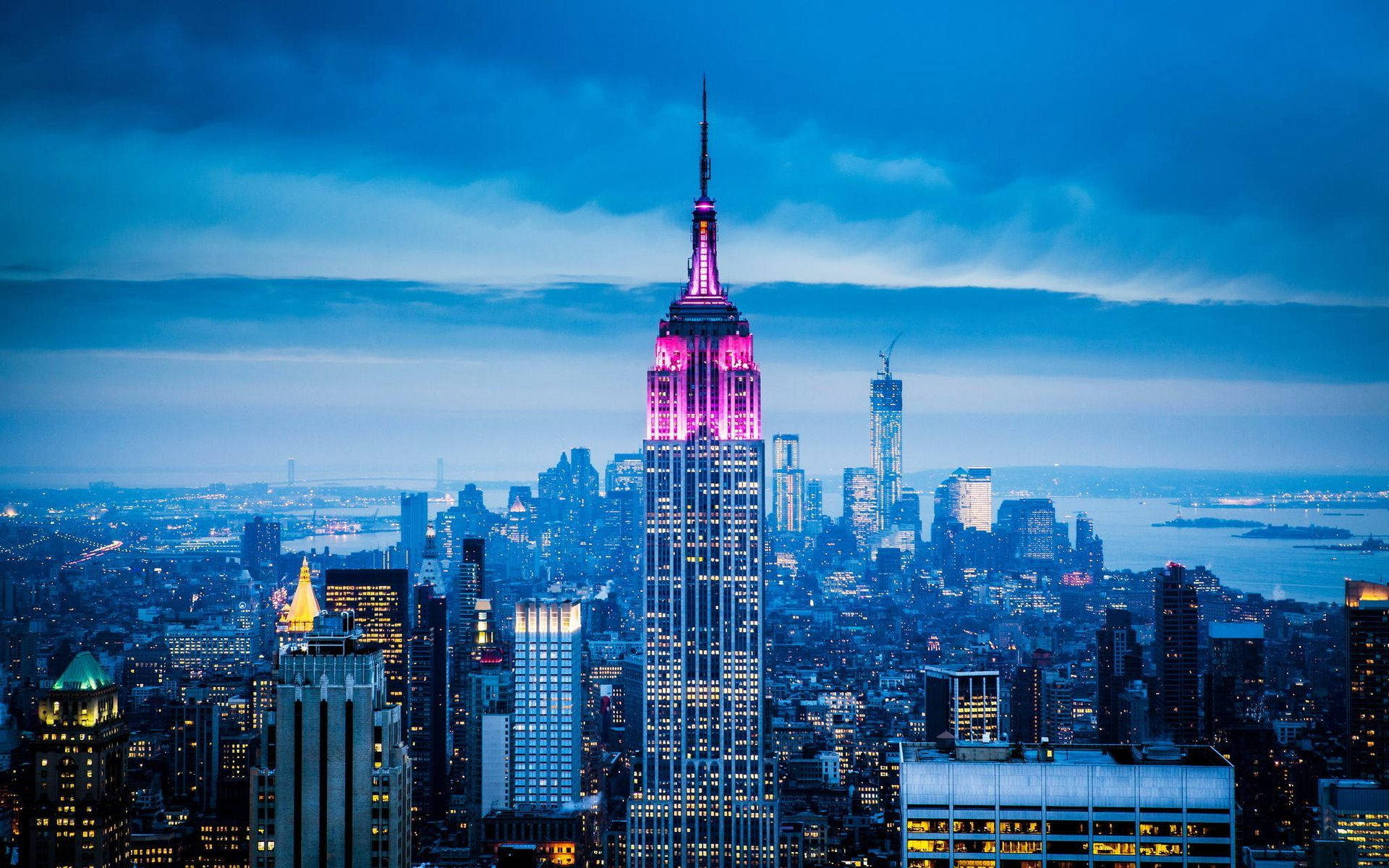 Purple Lights On Empire State Building Background