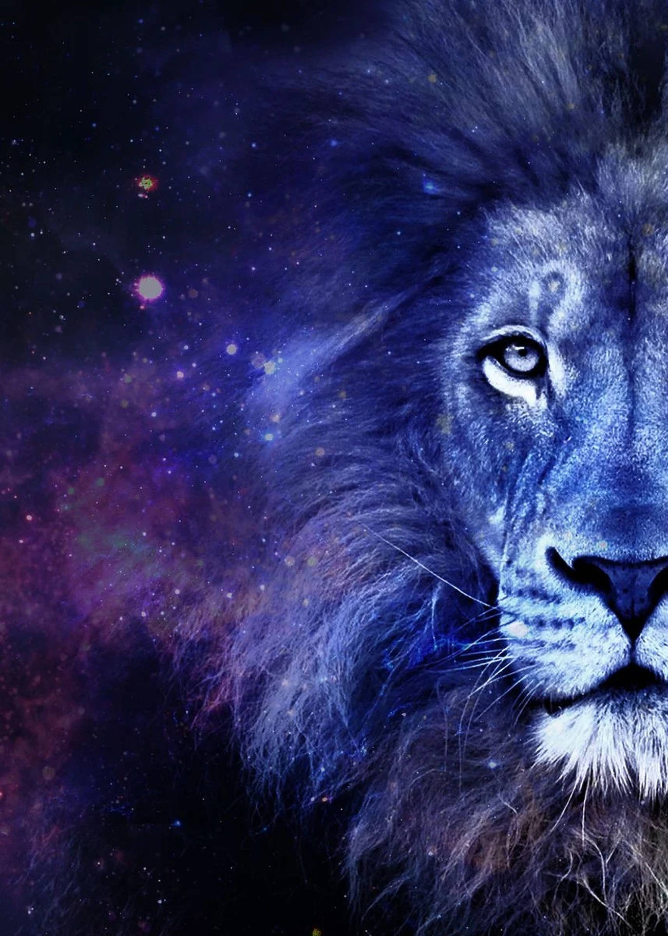 Purple Lion Galaxy Half Face Background