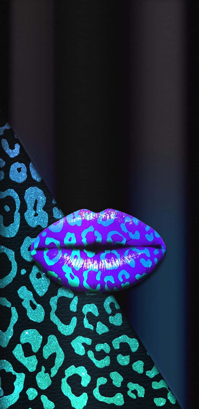 Purple Lips In Blue Cute Cheetah Print Background