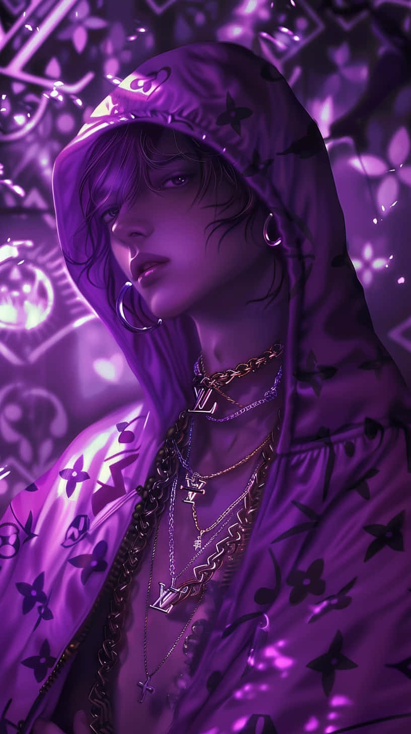 Purple Louis Vuitton Hoodie Anime Style Background