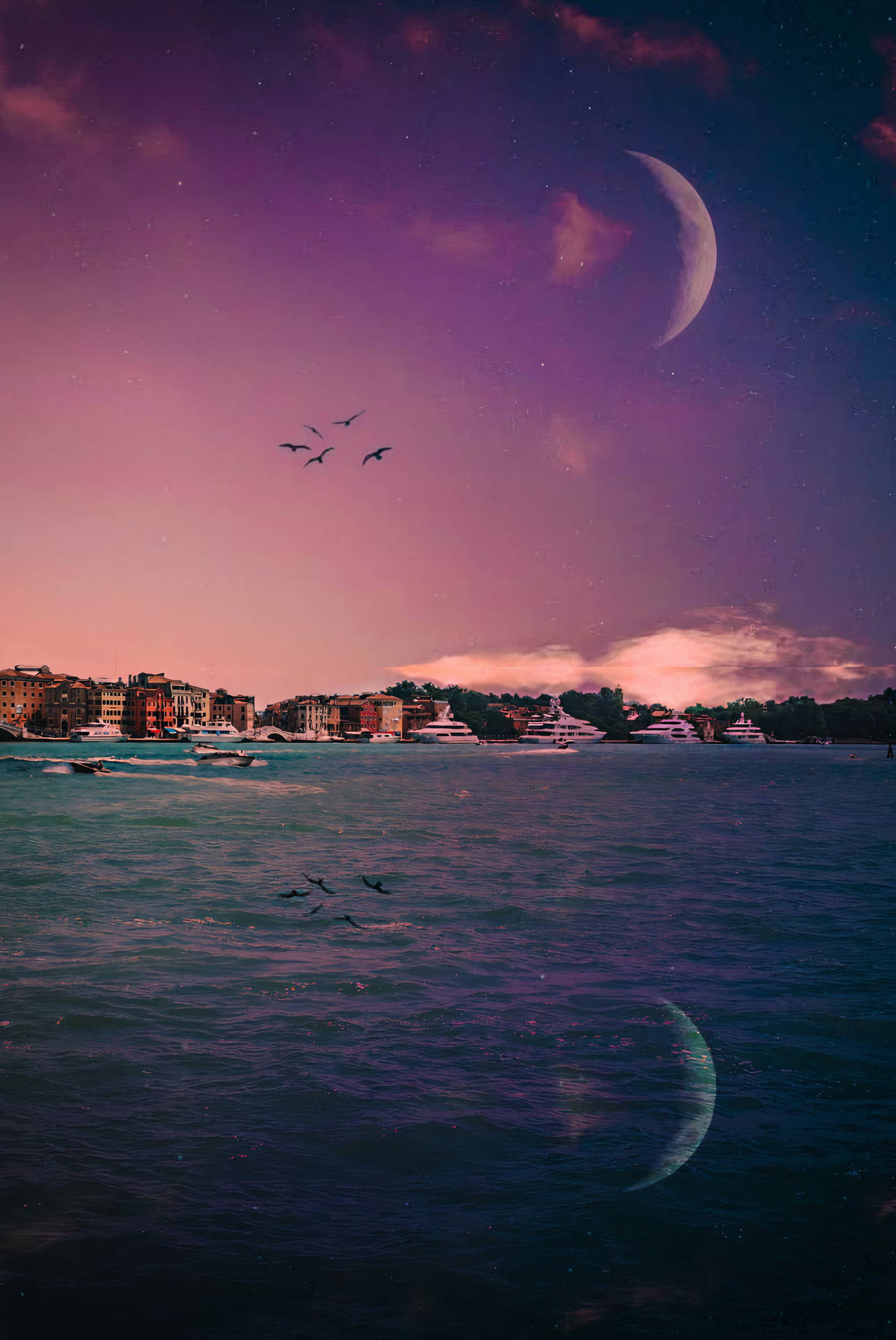 Purple Luna Moon Digital Art Background