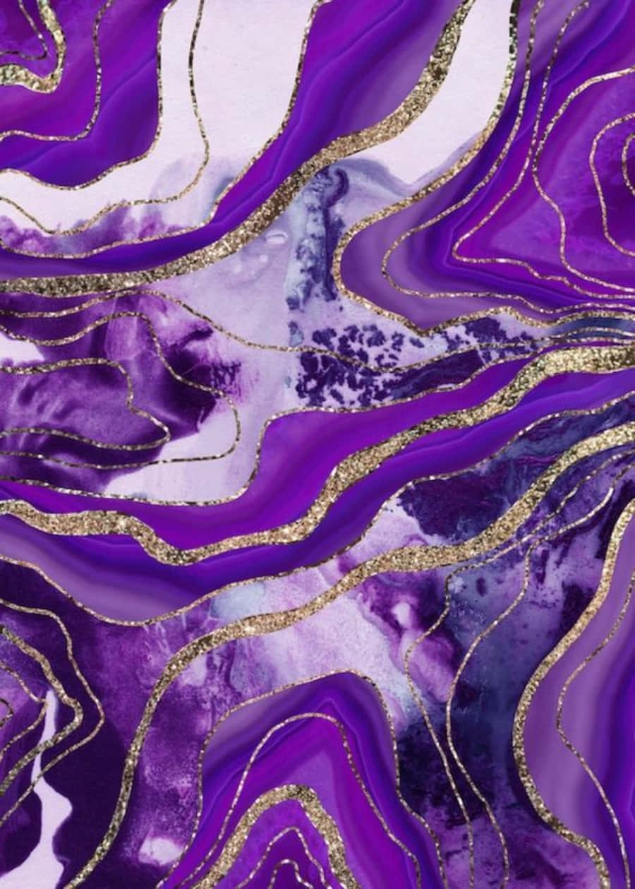 Purple Marble With Golden Lines Background