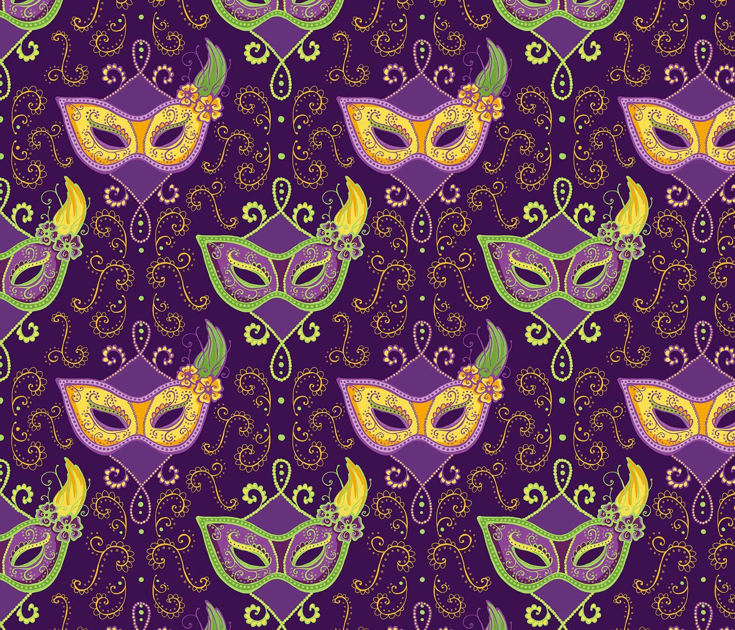 Purple Mardi Gras Mask Pattern Background