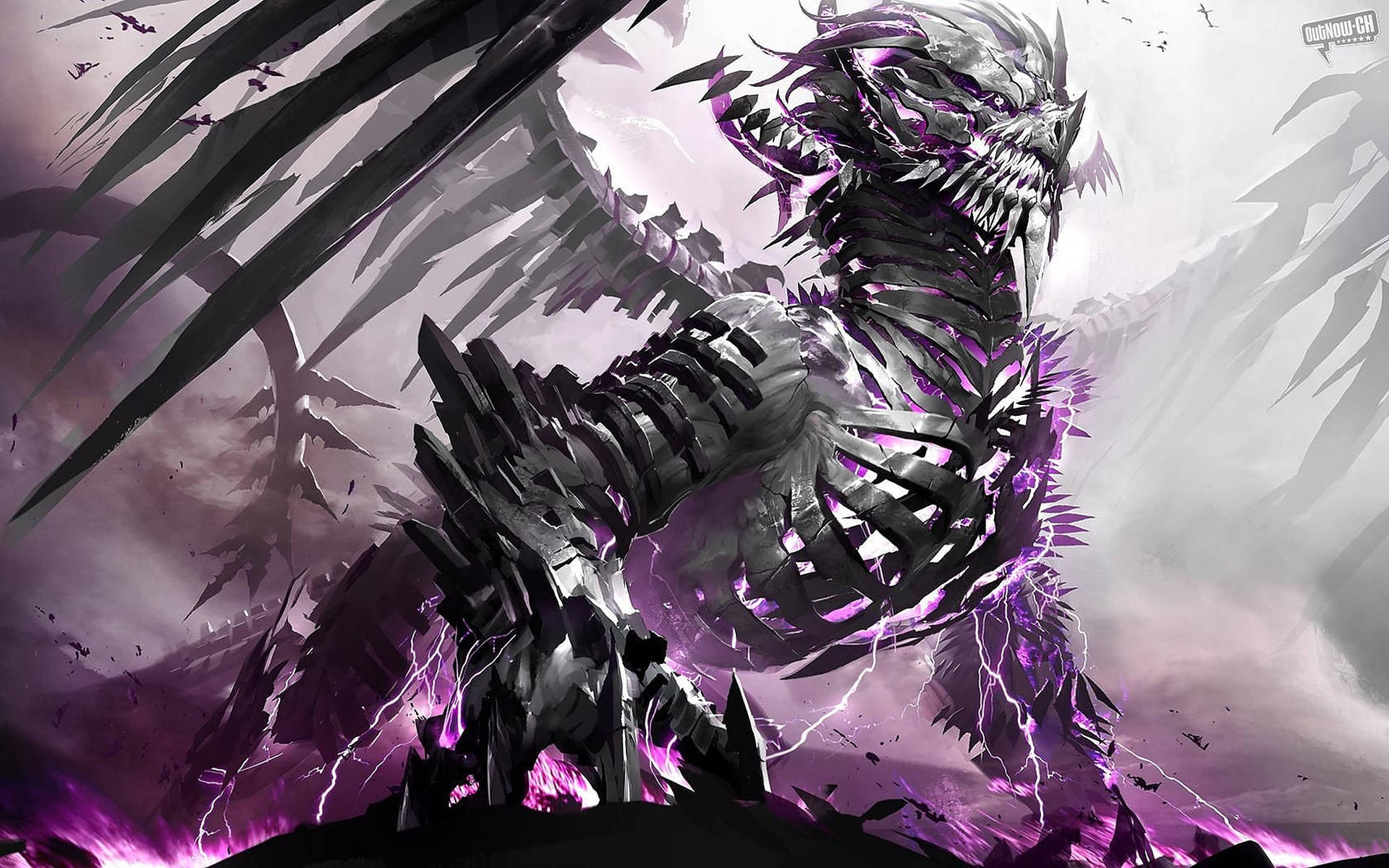 Purple Metallic Lightning Dragon Background