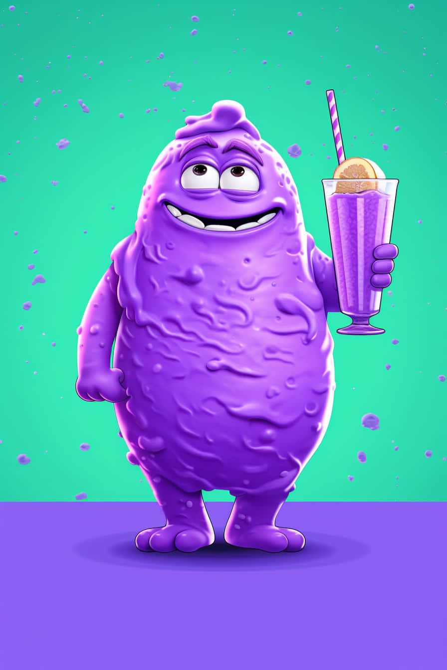 Purple Monster Holding Milkshake