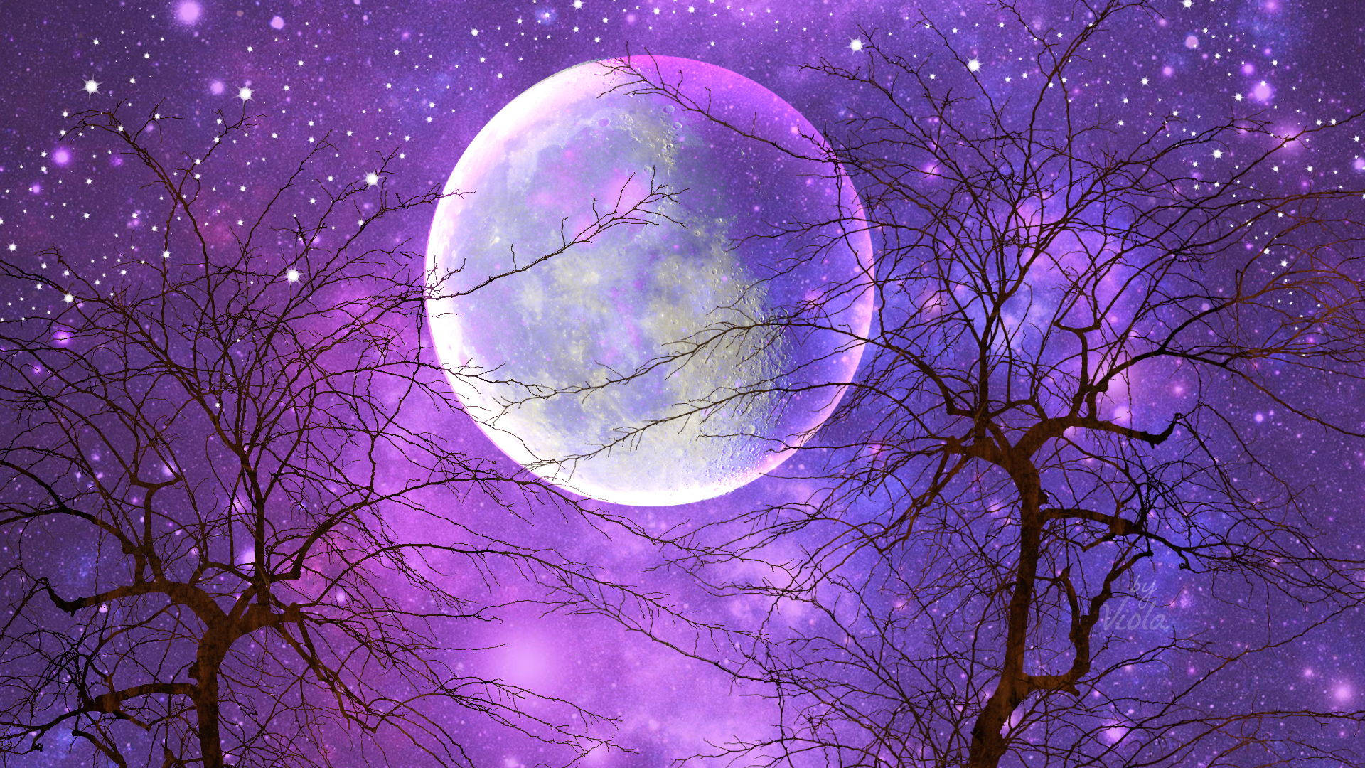 Purple Moon Night Sky Background