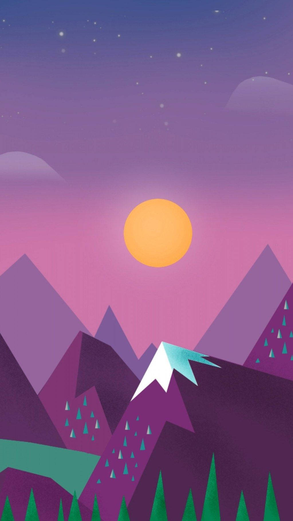 Purple Mountains At Night Cartoon Portrait Background