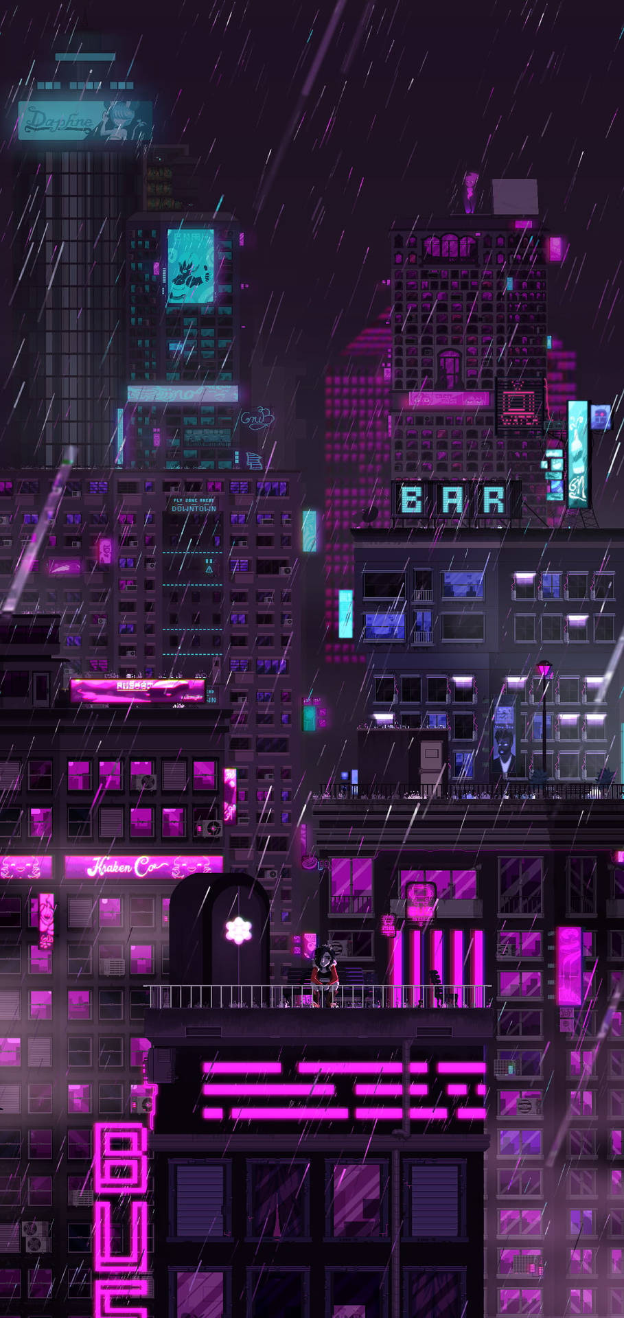Purple Neon Aesthetic City Graphic Background