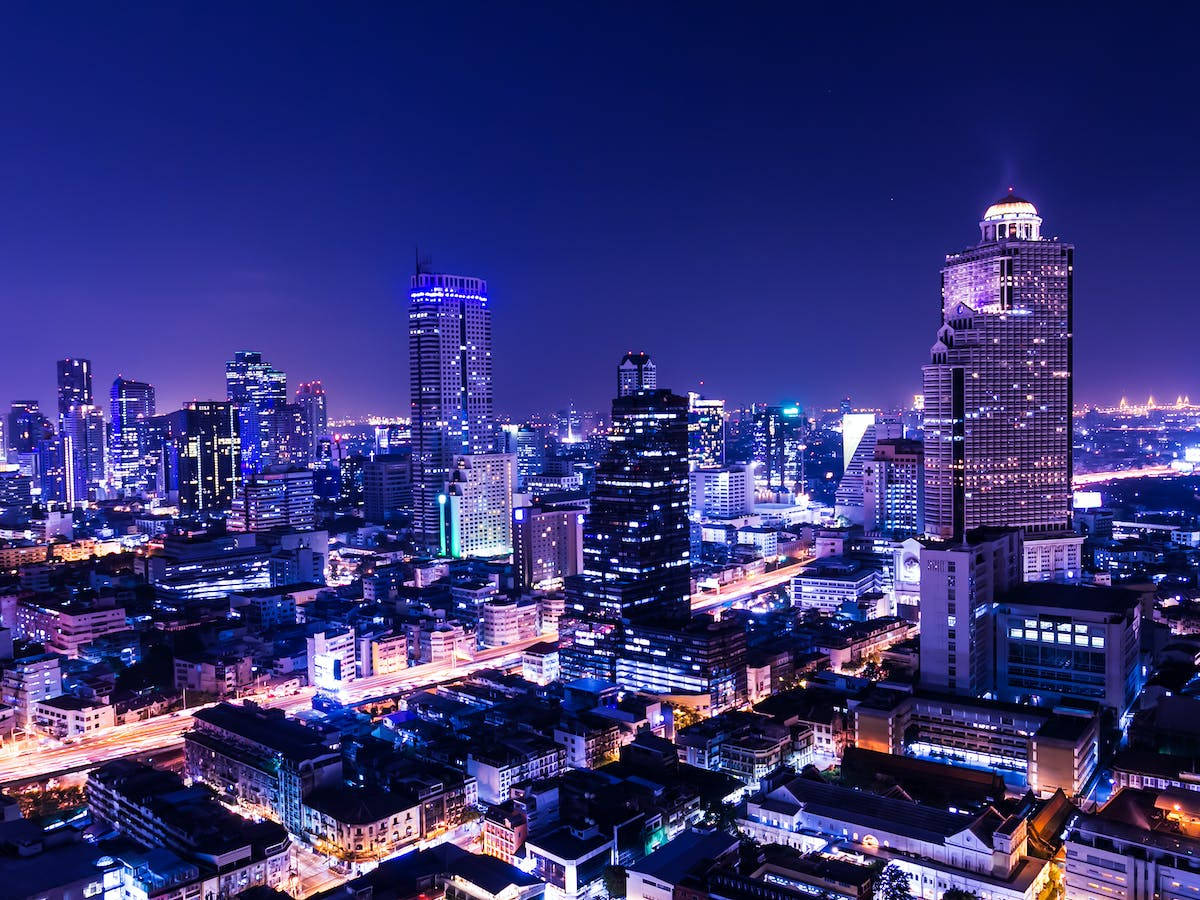 Purple Neon Bangkok City At Night Background