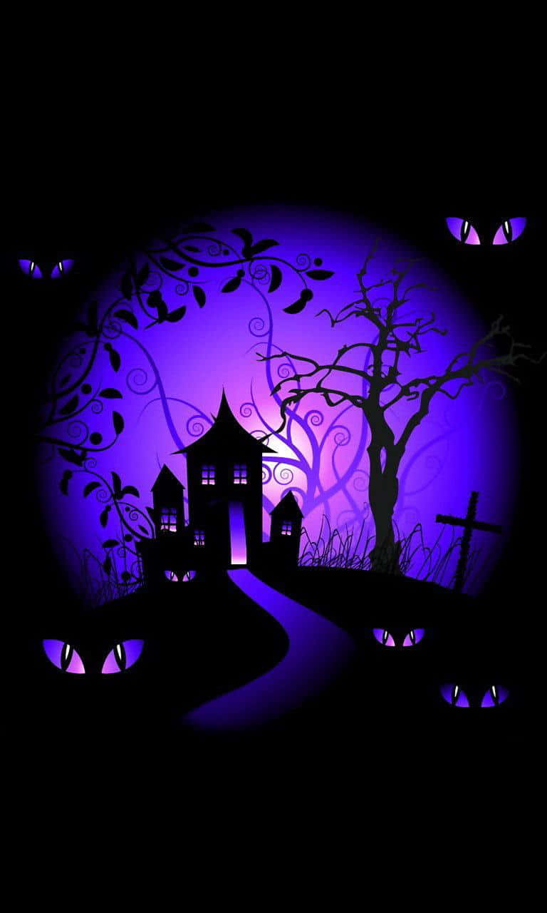 Purple Neon Halloween Moon Background