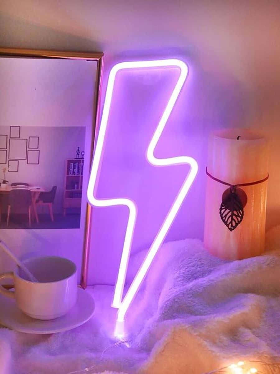 Purple Neon Lightning Light In Bedroom