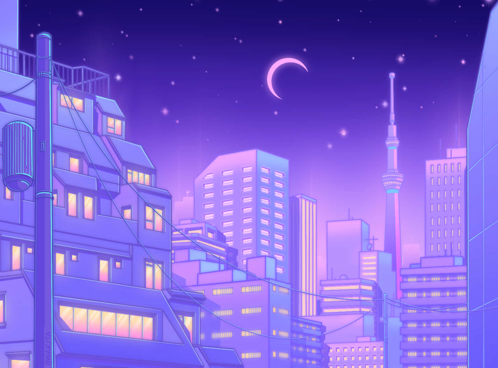 Purple Night City Tokyo Anime