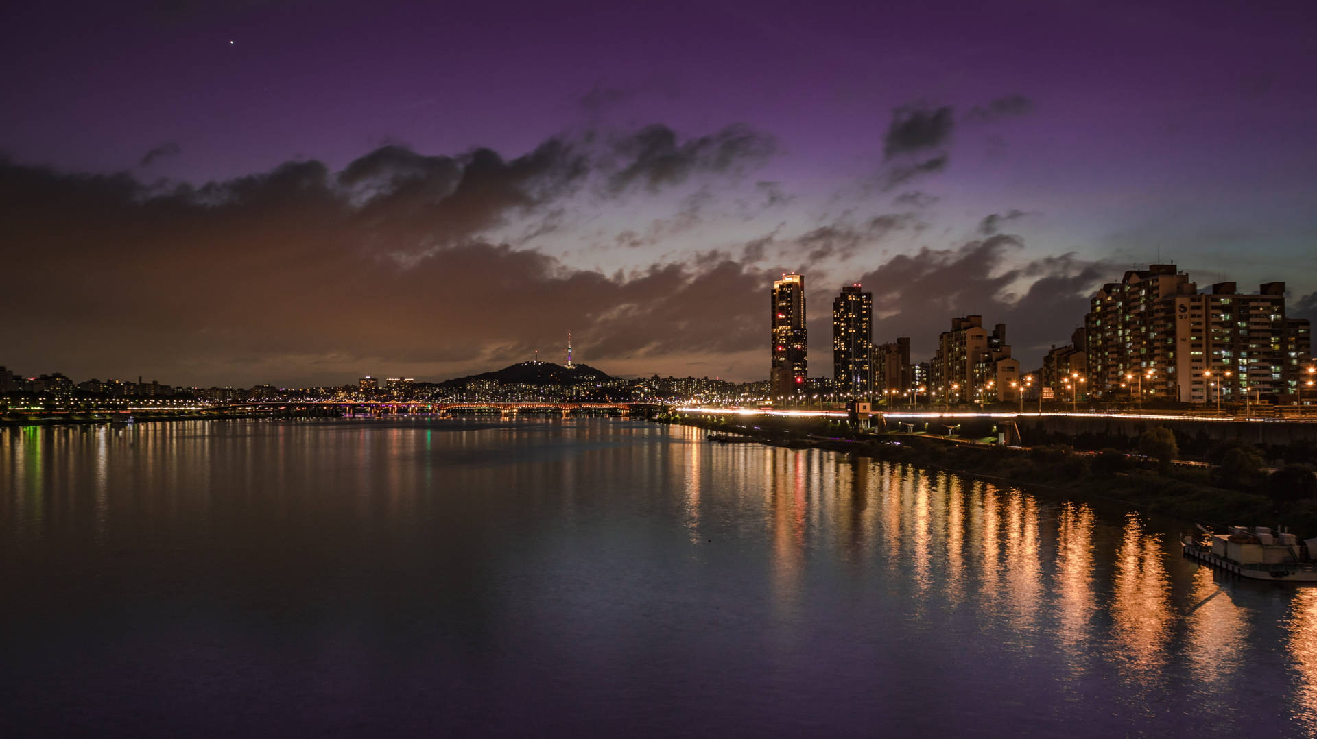 Purple Night River View Background
