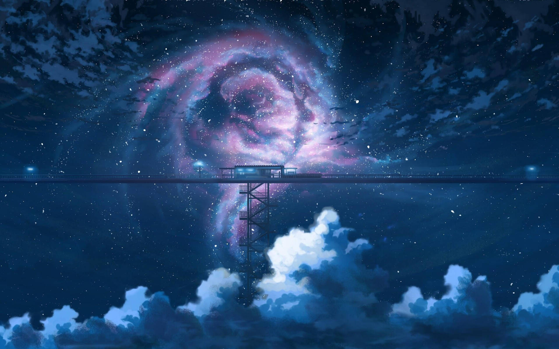 Purple Night Sky Aesthetic Art Desktop Background