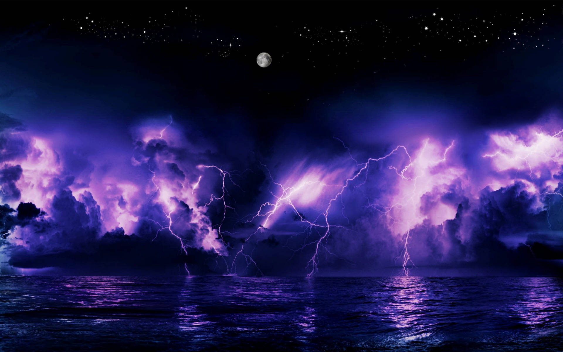 Purple Night Sky With Thunderclouds Background