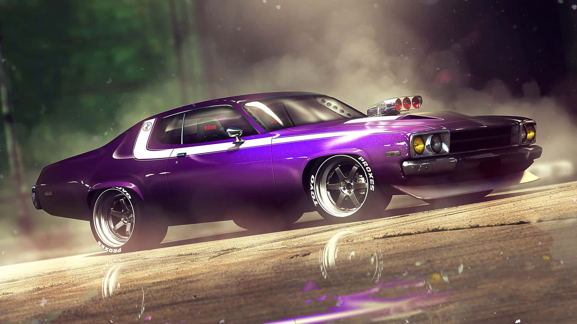 Purple Old School Muscle Cars Background