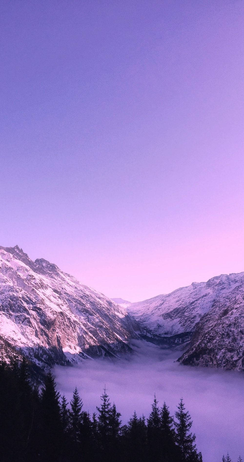 Purple Pastel Aesthetic Mountain Twilight Background