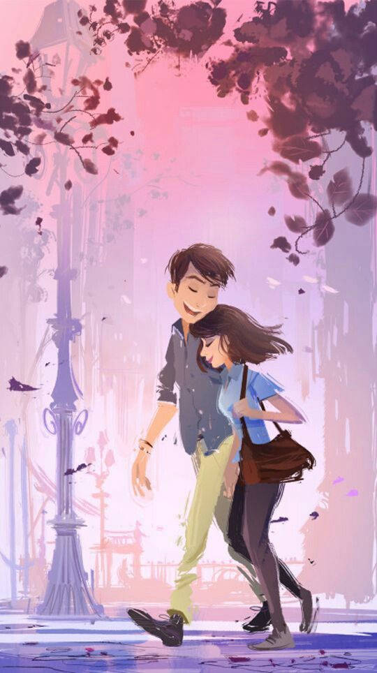 Purple Pink Cute Couple Cartoon Background