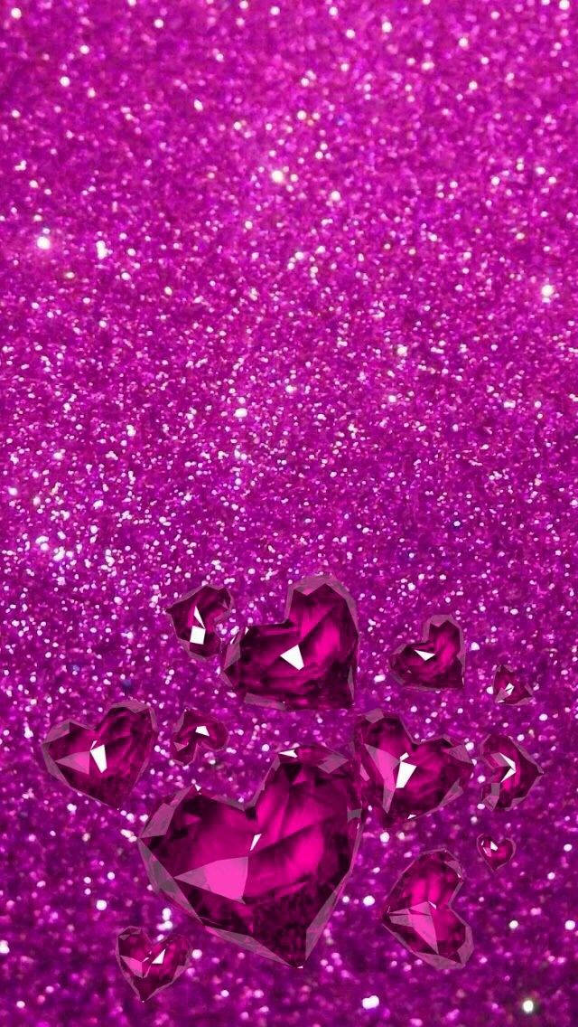 Purple Pink Glitter With Heart Diamonds