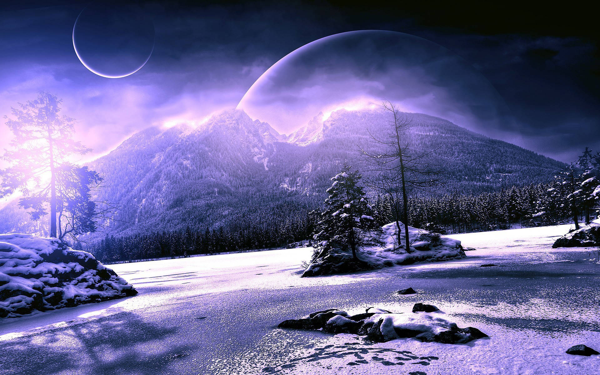 Purple Planet Winter Scenery Background