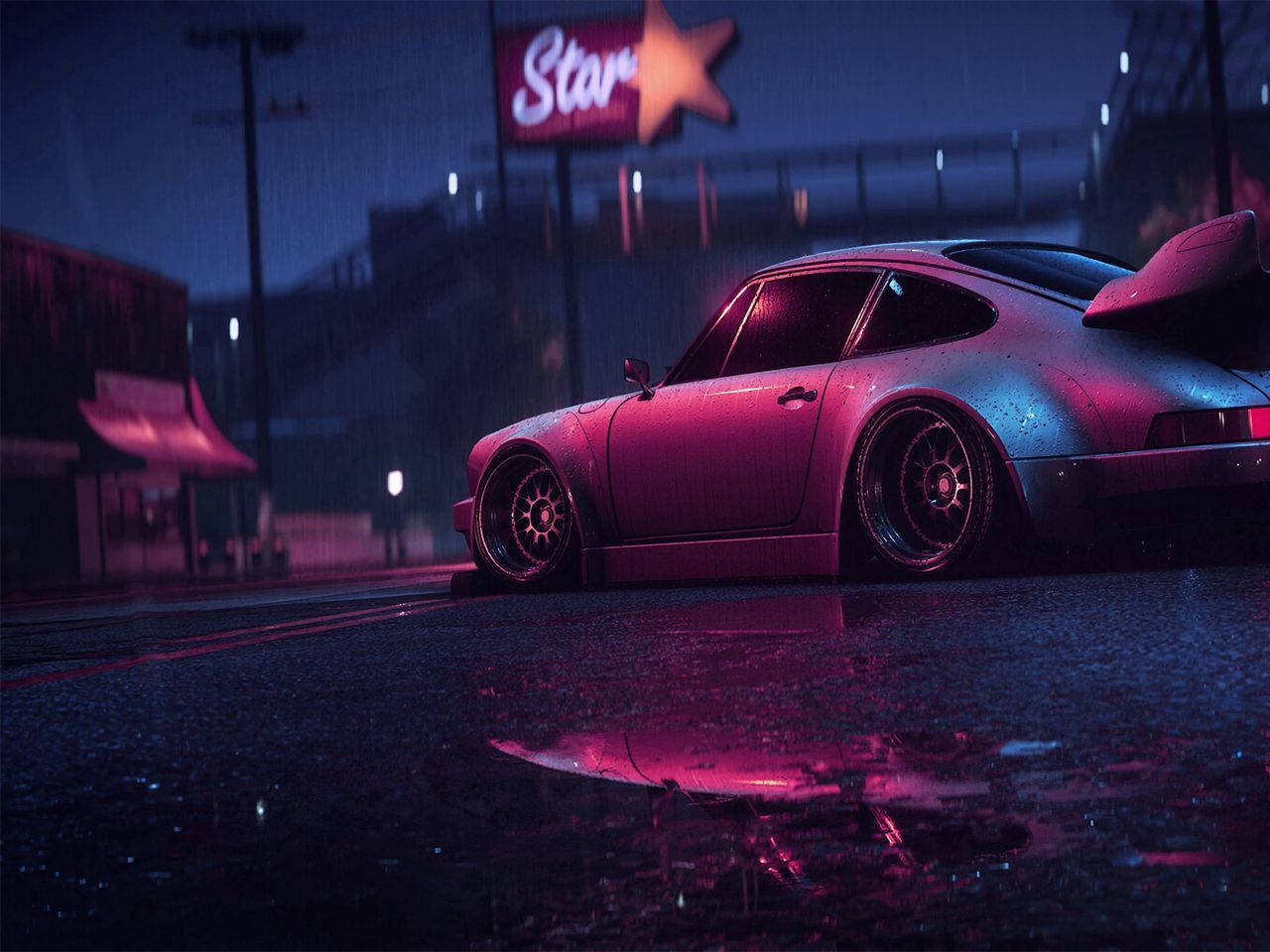 Purple Porsche 911 At Night