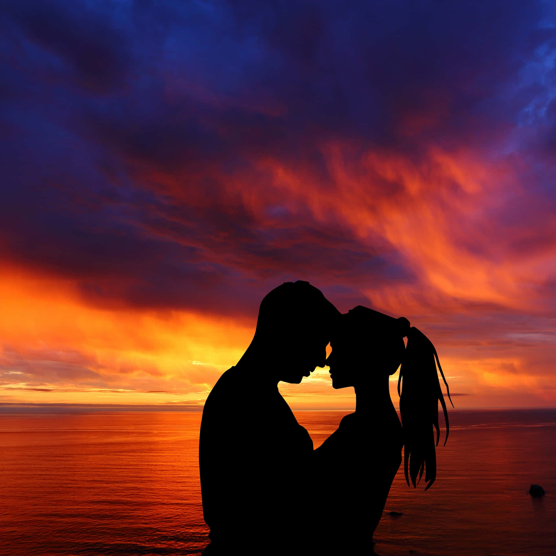 Purple Red Sunset Couple Background