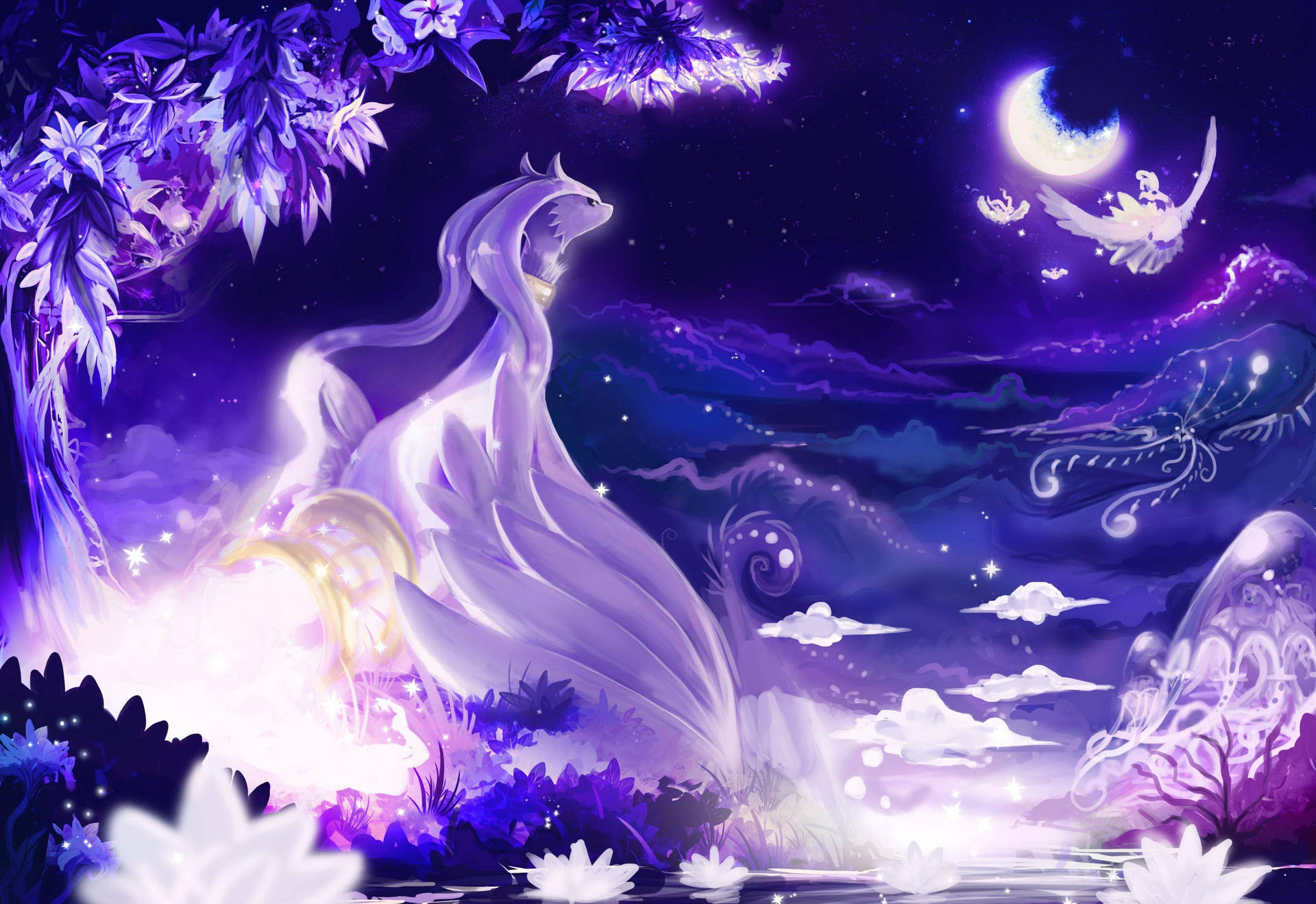 Purple Reshiram With Moon Background