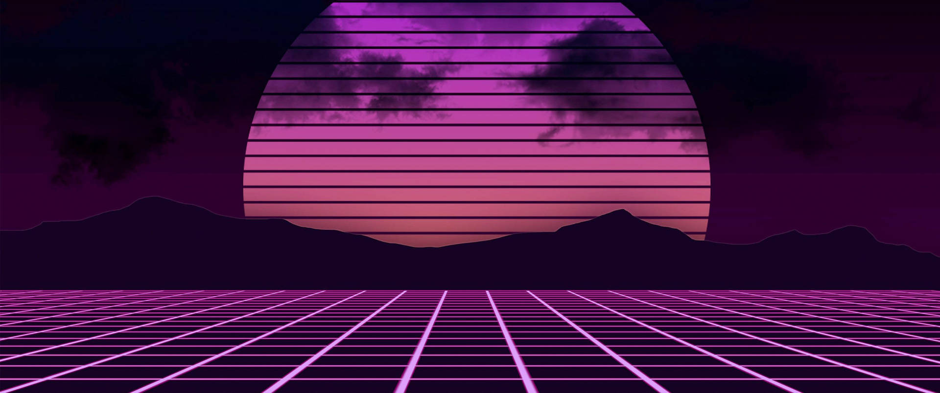 Purple Retrowave Full Moon Background