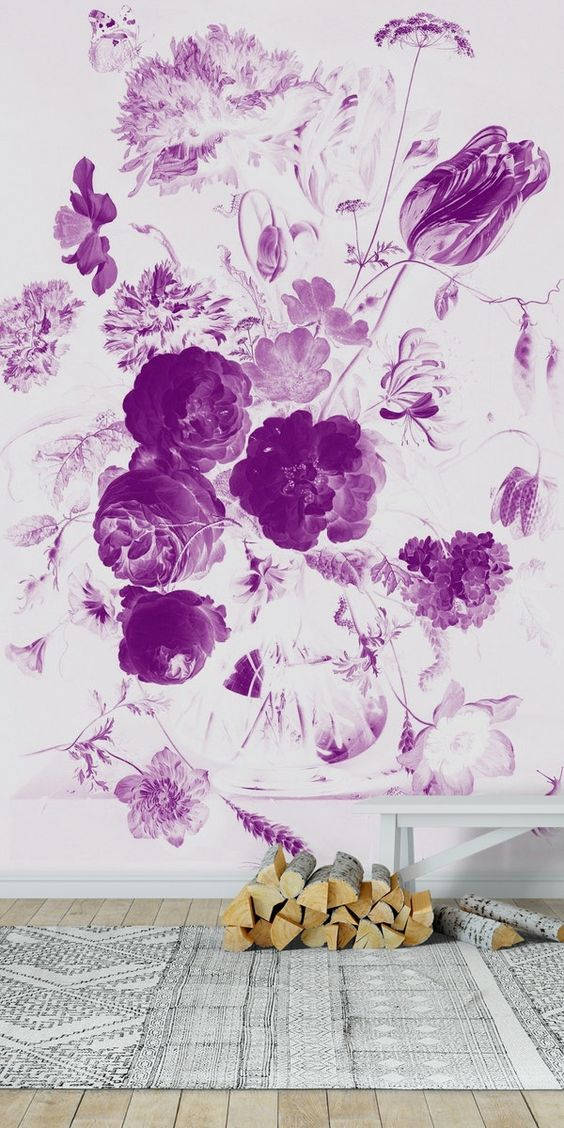 Purple Rose Wallpaper And Wooden Logs Background