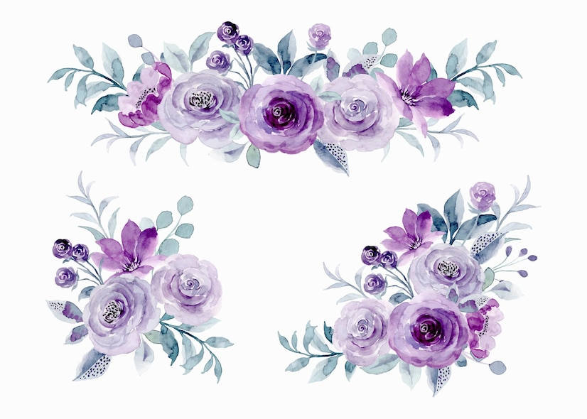 Purple Roses Watercolor Art Background