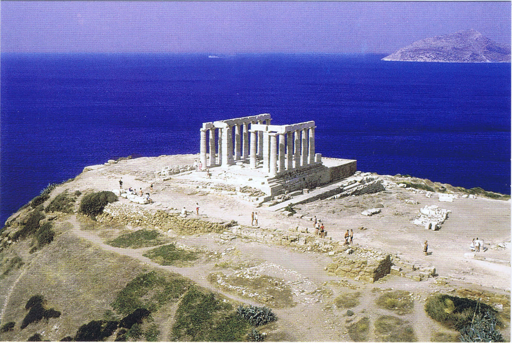 Purple Sea At Temple Of Poseidon Background