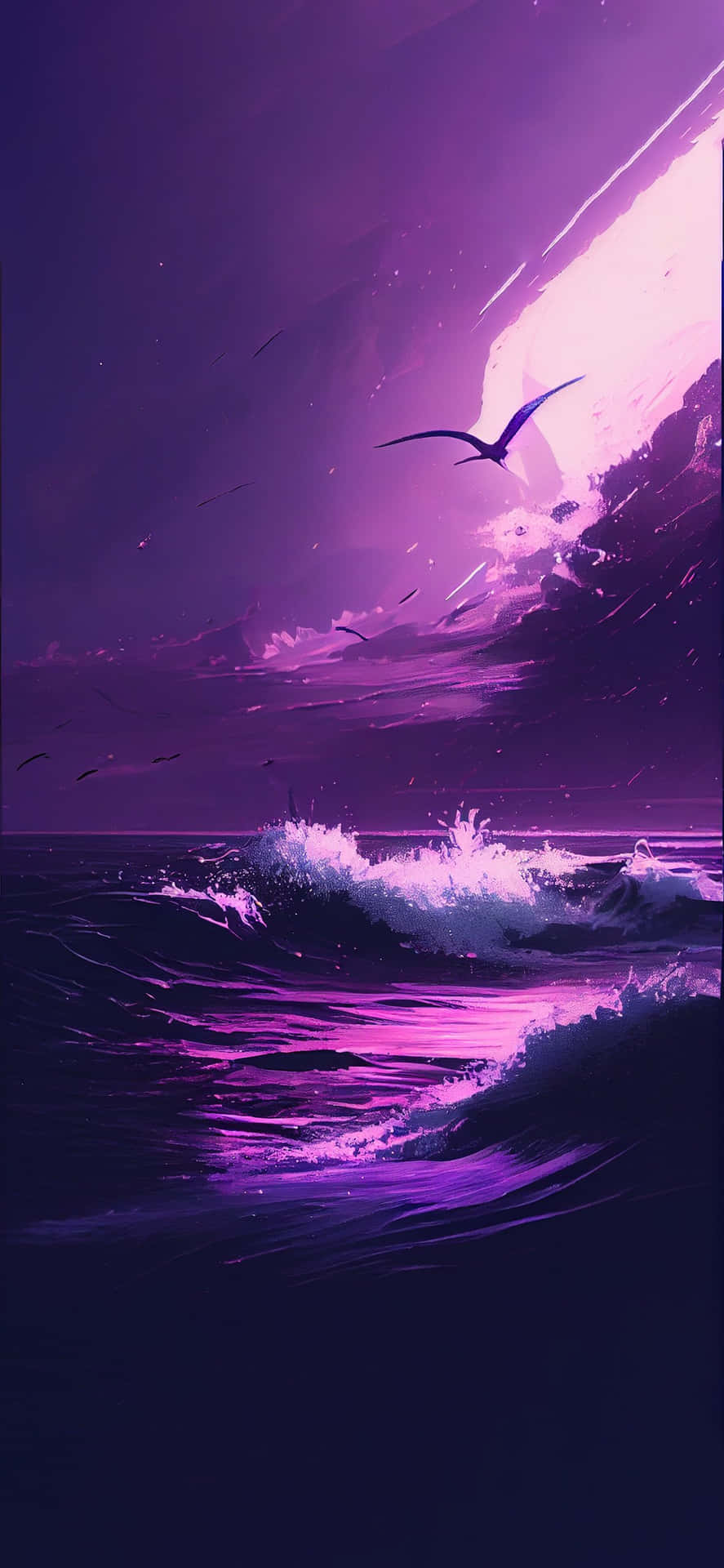 Purple Seascape Sunset Bird Background