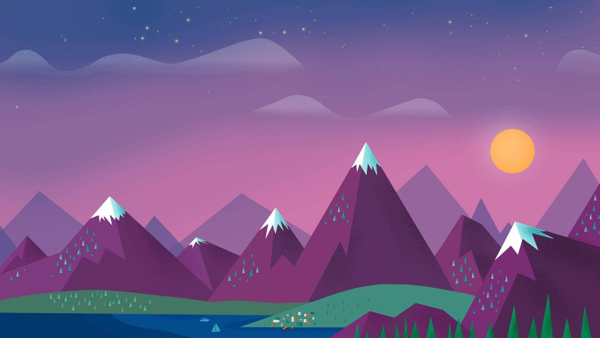 Purple Sharp Mountains As A Minimalist Nature